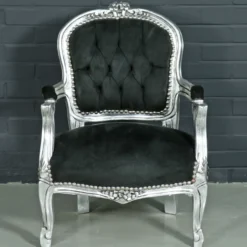 Casa Padrino Barock Kinderstuhl im Antik Stil - Schwarz / Silber - Breite 51 cm, Höhe 71 cm