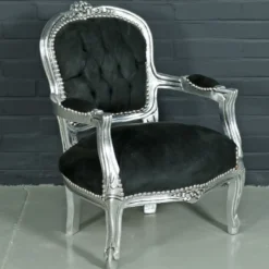 Casa Padrino Barock Kinderstuhl im Antik Stil - Schwarz / Silber - Breite 51 cm, Höhe 71 cm