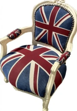 Casa Padrino Barock Kinderstuhl Union Jack/Creme - Massiver Armlehnstuhl im Antik Stil - 71 x 51 cm