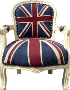 Casa Padrino Barock Kinderstuhl Union Jack/Creme - Massiver Armlehnstuhl im Antik Stil - 71 x 51 cm