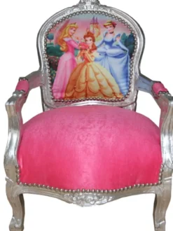 Casa Padrino Barock Kinder Stuhl Prinzessin im Antik Stil - Rosa / Silber - 71 x 51 x 34 cm
