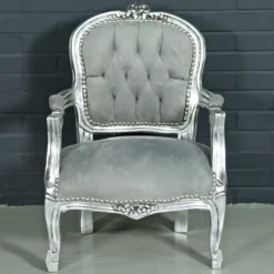Casa Padrino Barock Kinderstuhl im Antik Stil - Hellgrau / Silber - 51 x 71 x 34 cm