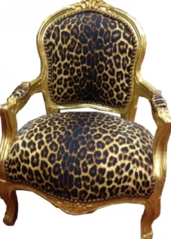 Casa Padrino Barock Kinderstuhl im Leoparden-Design mit Goldrahmen - 51 x 34 x 71 cm
