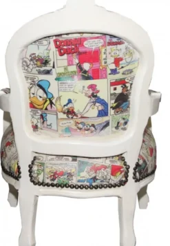 Casa Padrino Barock Kinderstuhl im Comic Design Lederoptik und Antik Creme 51 x 71 cm