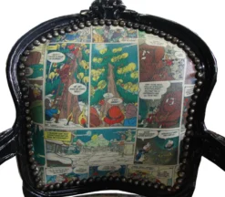 Casa Padrino Barock Kinderstuhl Comic Lederoptik / Schwarz - Handgefertigter Armlehnstuhl aus Massivholz, 73 x 51 x 37 cm