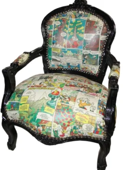 Casa Padrino Barock Kinderstuhl Comic Lederoptik / Schwarz - Handgefertigter Armlehnstuhl aus Massivholz, 73 x 51 x 37 cm