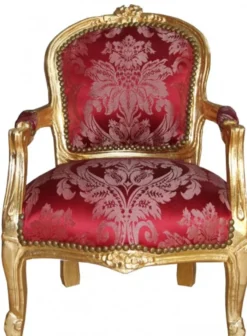 Casa Padrino Barock Kinderstuhl im Antik Stil - Bordeauxrot Muster mit Gold - 51 x 71 cm