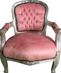 Casa Padrino Barock Kinderstuhl im Antik Stil - Samtstoff in Babyrosa und Silber, 71 x 51 cm