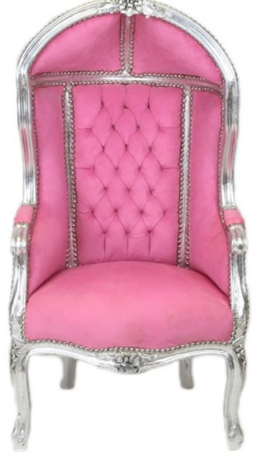 Casa Padrino Barock Kinder Thron Sessel Rosa / Silber - Ballon Sessel, Breite 55 cm, Tiefe 50 cm, Höhe 110 cm