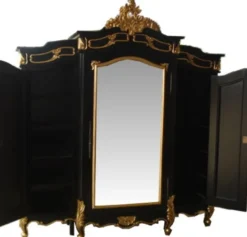 Casa Padrino Barock Kleiderschrank Schwarz / Gold - Schlafzimmer Schrank im Barockstil - Handgefertigte Barock Schlafzimmer Möbel