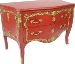 Casa Padrino Barock Kommode Antik Rot / Gold 130 x 65 x H. 90 cm - Handgefertigte Massivholz Antik Stil Kommode mit 2 Schubladen - Barock Möbel