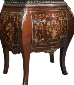 Casa Padrino Barock Kommode aus massivem Mahagoni in Braun mit Intarsien und grüner Marmorplatte, 73 x 45 x 78 cm