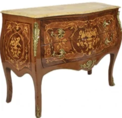 Casa Padrino Barock Kommode Braun mit Marmorplatte Creme und 2 Schubladen - Empire Kommode - 120 x 50 x H 90 cm