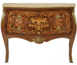 Casa Padrino Barock Kommode Braun mit Marmorplatte Creme und 2 Schubladen - Empire Kommode - 120 x 50 x H 90 cm