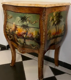 Casa Padrino Barock Kommode Braun / Mehrfarbig / Creme - Handgefertigte Barockstil Nachtkommode mit Marmorplatte und 3 Schubladen - Barock Möbel - Schlafzimmer Möbel im Barockstil