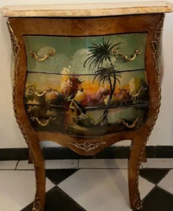 Casa Padrino Barock Kommode Braun / Mehrfarbig / Creme - Handgefertigte Barockstil Nachtkommode mit Marmorplatte und 3 Schubladen - Barock Möbel - Schlafzimmer Möbel im Barockstil