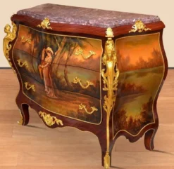 Casa Padrino Barock Kommode Braun / Gold / Rot - Handgefertigte Massivholz Kommode mit 3 Schubladen und Marmorplatte - Barock Möbel