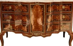 Casa Padrino Barock Kommode Braun / Gold / Creme 138 x 50 x H. 88 cm - Handgefertigte Massivholz Kommode mit 6 Schubladen und Marmorplatte