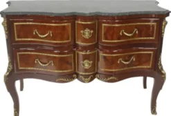 Casa Padrino Barock Kommode Braun / Gold / Grün 120 x 50 x H. 80 cm - Elegante Massivholz Kommode mit Schubladen und Marmorplatte - Möbel im Barockstil