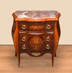 Casa Padrino Barock Kommode Braun / Gold 85 x 45 x H. 85 cm - Handgefertigte Massivholz Kommode mit 3 Schubladen und Marmorplatte - Barock Möbel