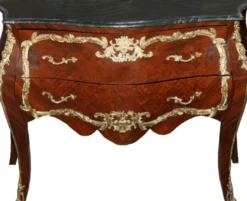 Casa Padrino Barock Kommode Braun mit Marmorplatte Mahagoni Intarsien B 129 cm - Barock Möbel Kommode