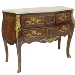 Casa Padrino Barock Kommode Braun mit cremefarbene Marmorplatte 120 cm Handgefertigt - Barock Möbel Antik Stil