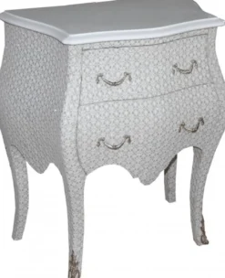 Casa Padrino Barock Kommode im Glitzerlook Weiß, Höhe 71 cm, Breite 60 cm, Tiefe 38 cm - Handgefertigter Nachttisch