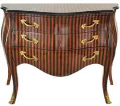 Casa Padrino Barock Kommode im Streifen Design Braun / Schwarz - Massivholz Kommode, Breite 120 cm