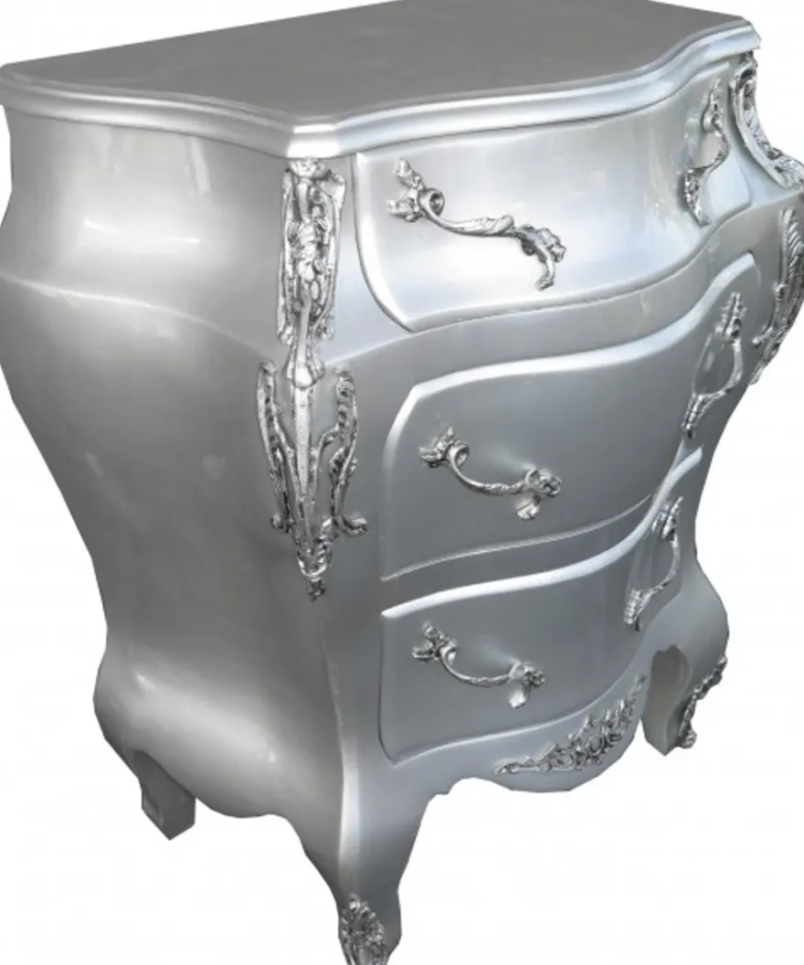 Casa Padrino Barock Kommode im Antik Stil Silber B 68 x T 40 x H 79,5 cm - Handgefertigte Luxus Möbel