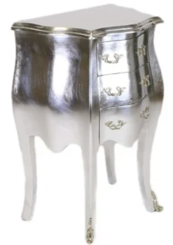 Casa Padrino Barock Kommode im Antik Stil, Silber, H 70 cm, B 50 cm - Nachttisch mit 3 Schubladen