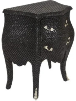 Casa Padrino Barock Kommode im Glitzerlook Schwarz, H 71 cm, B 60 cm, T 38 cm - Stilvoller Nachttisch