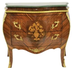 Casa Padrino Barock Kommode im Antik Stil, Braun mit grüner Marmorplatte, 100 x 50 x 90 cm