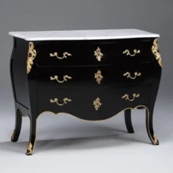 Casa Padrino Barock Kommode in Schwarz mit goldenen Applikationen und Marmorplatte 120 x 60 x 96 cm