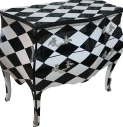 Casa Padrino Barock Kommode Karo Schwarz/Weiß 104 x 52 x 83 cm - Handgefertigte Luxus Kommode aus Massivholz