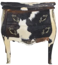 Casa Padrino Barock Kommode Kuhfell Schwarz / Weiß 100 cm - Möbel im edlen Antik Stil