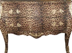 Casa Padrino Barock Kommode Leopard mit goldenen Metall Applikationen 123 cm - Barock Möbel