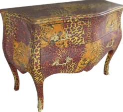 Casa Padrino Barock Kommode Leopard mit goldenen Metall Applikationen 123 cm Mod4 - Luxuriöse Barock Möbel