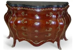 Casa Padrino Barock Kommode Mahagoni Braun mit Marmorplatte und goldenen Metallapplikationen 158 x 47 x 93 cm