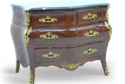 Casa Padrino Barock Kommode Mahagoni Braun mit Marmorplatte und goldenen Metallapplikationen 123 x 56 x 84 cm