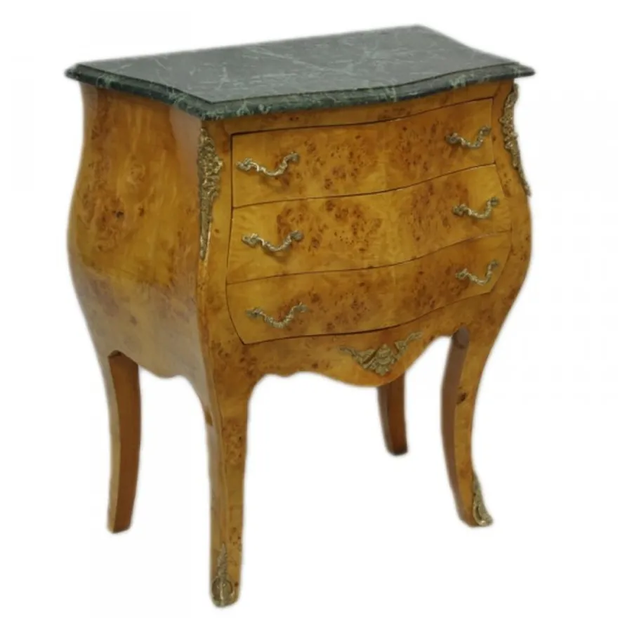 Casa Padrino Barock Kommode mit Marmorplatte aus Nussbaum, H 75 cm, B 60 cm - Nachttisch Konsole
