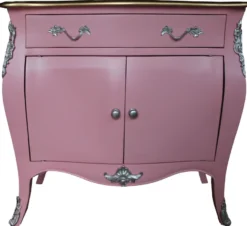 Casa Padrino Barock Kommode Rosa / Braun mit einer Schublade und 2 Türen H. 88 cm - Handgefertigt aus Massivholz- Limited Edition