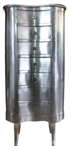Casa Padrino Barock Kommode Silber mit 7 Schubladen Oval - Antik Stil - Barock Möbel