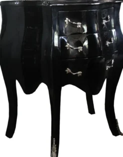 Casa Padrino Barock Kommode Schwarz / Silber H 74 cm, B 64 cm, T 40 cm - Nachttisch Kommode