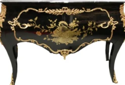 Casa Padrino Barock Kommode Schwarz / Gold 130 cm mit Metallapplikationen und Marmorplatte