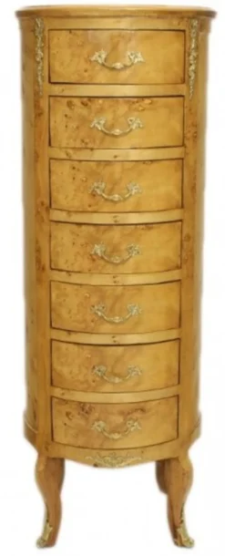 Casa Padrino Barock Kommode Vogelaugen Ahorn / Gold mit 7 Schubladen Rund - Antik Stil - 120 x 45 x 45 cm