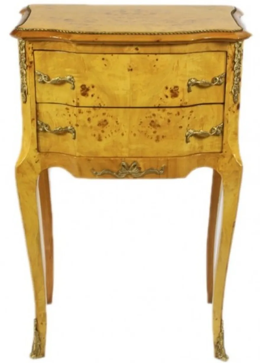 Casa Padrino Barock Kommode Vogelaugen Ahorn / Gold mit 2 Schubladen - Nachtschrank im Antik Stil - 50 x 30 x 80 cm