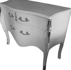 Casa Padrino Barock Kommode Weiß Hochglanz mit 2 Schubladen und 2 Türen 140 x 57 x 95 cm - Massivholz Handgefertigt