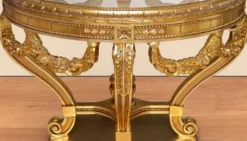 Casa Padrino Barock Konferenztisch Gold - Runder Massivholz Büro Tisch mit Glasplatte - Barock Büro Möbel - Edel & Prunkvoll