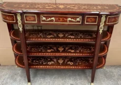 Casa Padrino Barock Konsole Dunkelbraun / Braun Intarsien / Gold - Handgefertigter Konsolentisch im Barockstil - Prunkvolle Barockstil Konsole - Barock Möbel - Antik Stil Möbel - Barockstil Möbel