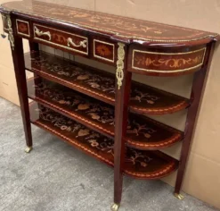 Casa Padrino Barock Konsole Dunkelbraun / Braun Intarsien / Gold - Handgefertigter Konsolentisch im Barockstil - Prunkvolle Barockstil Konsole - Barock Möbel - Antik Stil Möbel - Barockstil Möbel